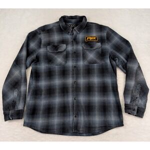 Fox Head Racing Shirt Men's XXL Blue Plaid Lined Flannel Shacket Patch Logo